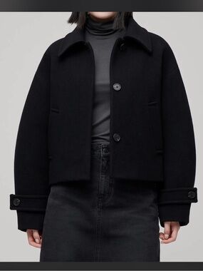 Classic Black Wool-Blend Boxy Coat